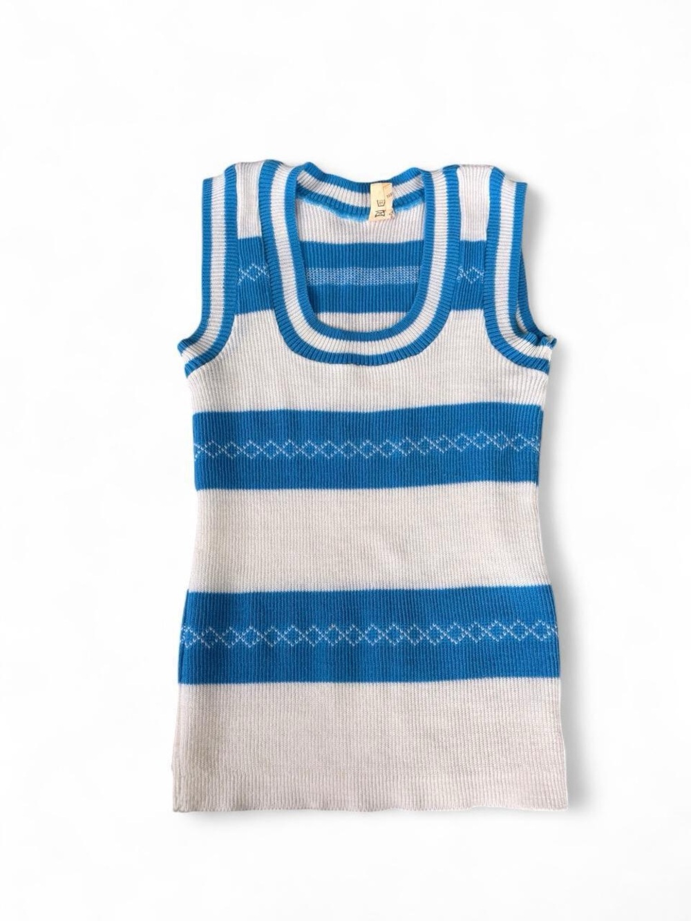 Blue and White Striped Ribbed Tank